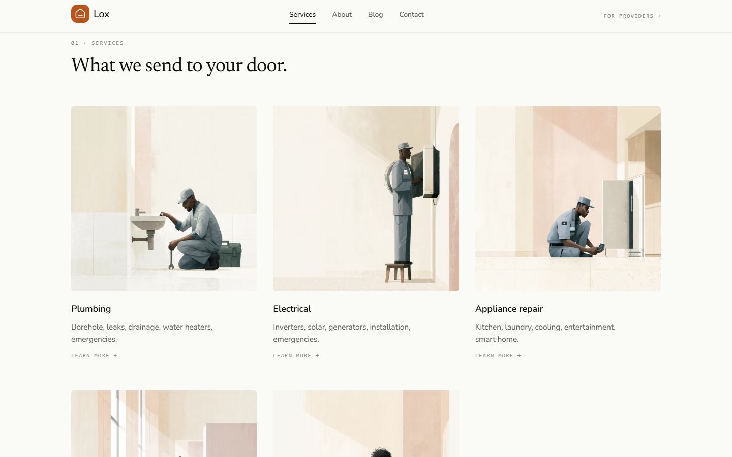 Current services: illustrated cards in a grid